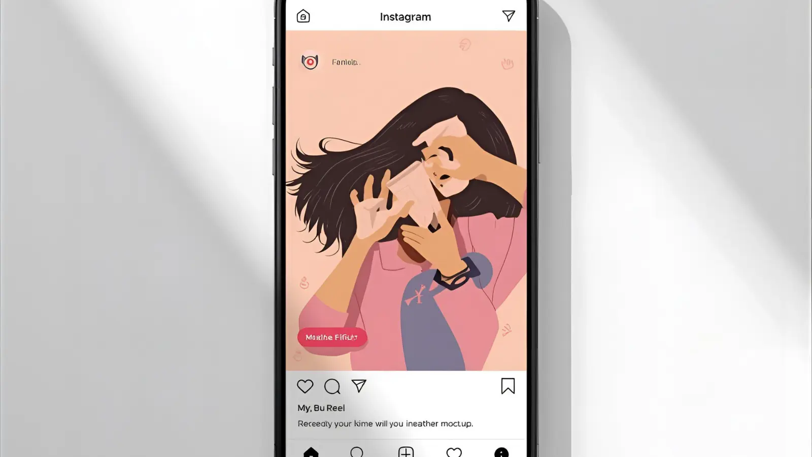 Instagram Reel on a phone with a bold first-line caption visible.