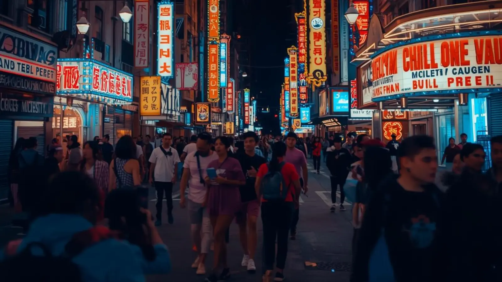 Neon-lit Broadway street at night in downtown Nashville.